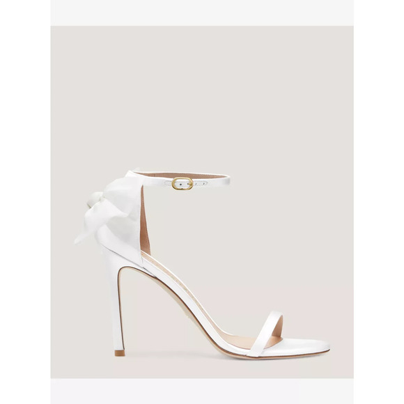 Stuart Weitzman 'Nudistsong' White Mesh Bow Stiletto Round Toe Heel Size 9